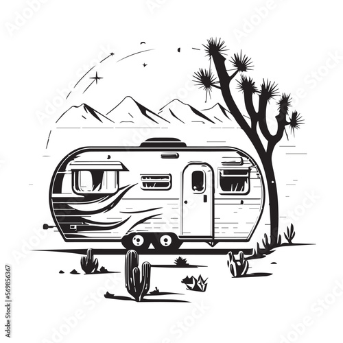 silhouette of caravan drawing, sketch drawing, vector
