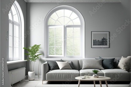 Modern sofa or couch in living room. Interior design. Generative AI © AI Farm