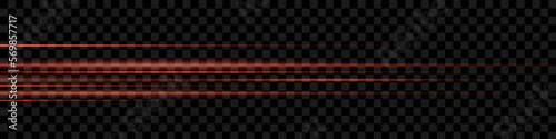 Red neon line, beam, star burst. Light lines. Blurred lens light effect on transparent background.