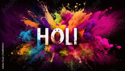 Colorfull Holi Banner with text generative ai
