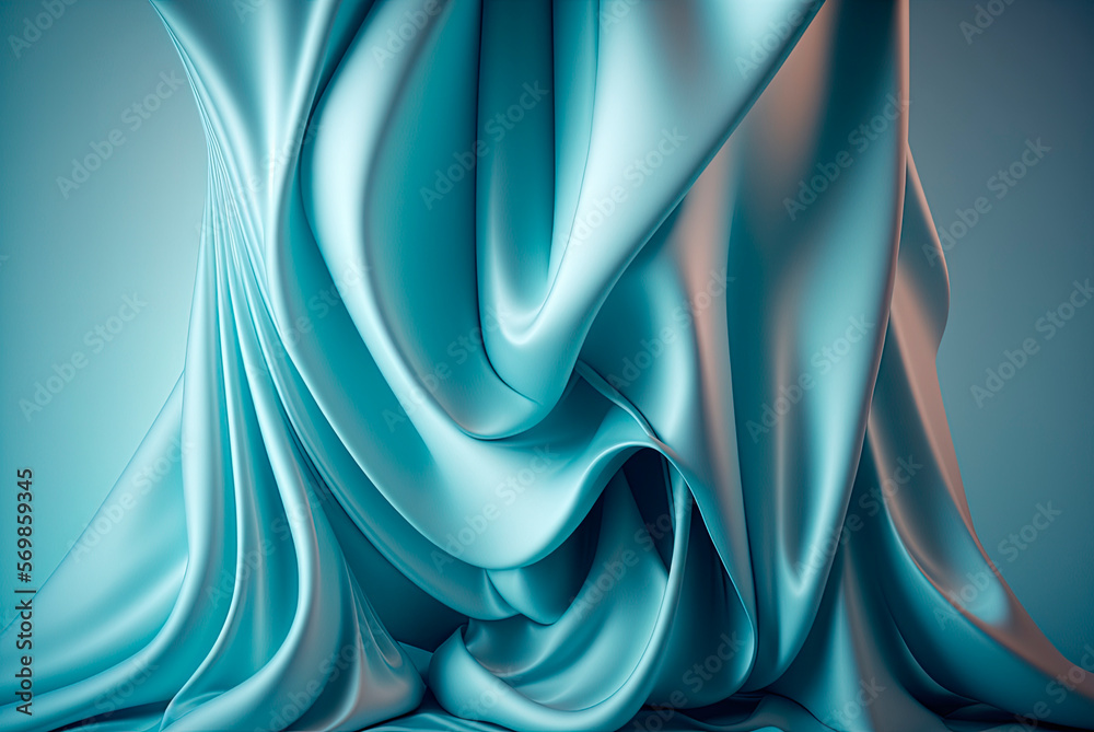Obraz premium Light blue silk folded drapery with layers background. Generative AI