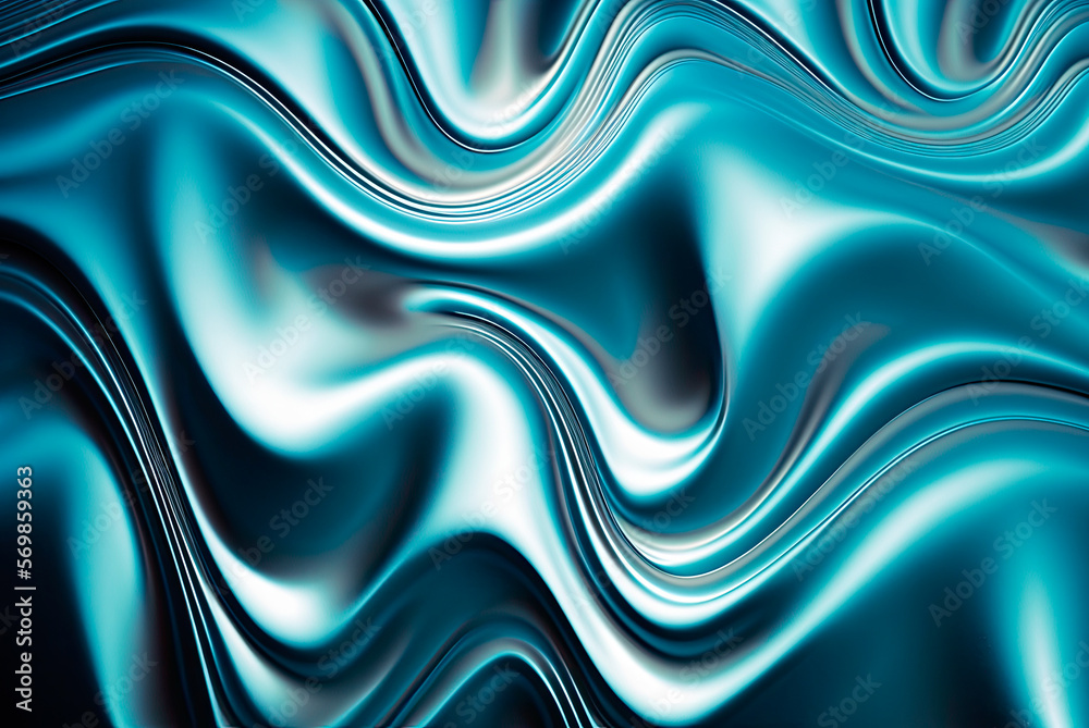 Abstract background with blue liquid metal wavy. Generative AI Abstract background with blue liquid metal wavy. Generative AI