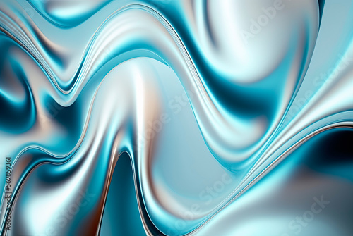 Abstract background with blue liquid metal wavy. Generative AI