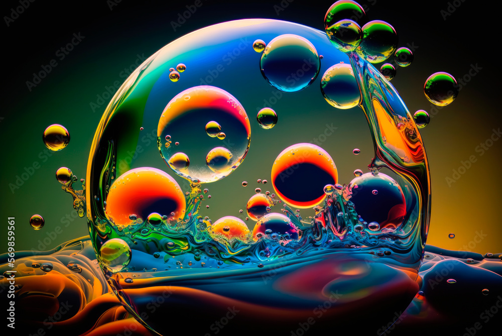 Multicolored abstract background with soap bubbles. Generative AI