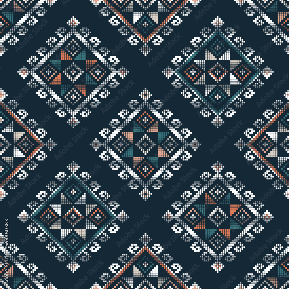 Yakan weaving inspired vector seamless pattern - Filipino tapestry geometric textile or fabric print design with diamond shapes
Yakan weaving inspired vector seamless pattern - Filipino tapestry geometric textile or fabric print design with diamond shapes