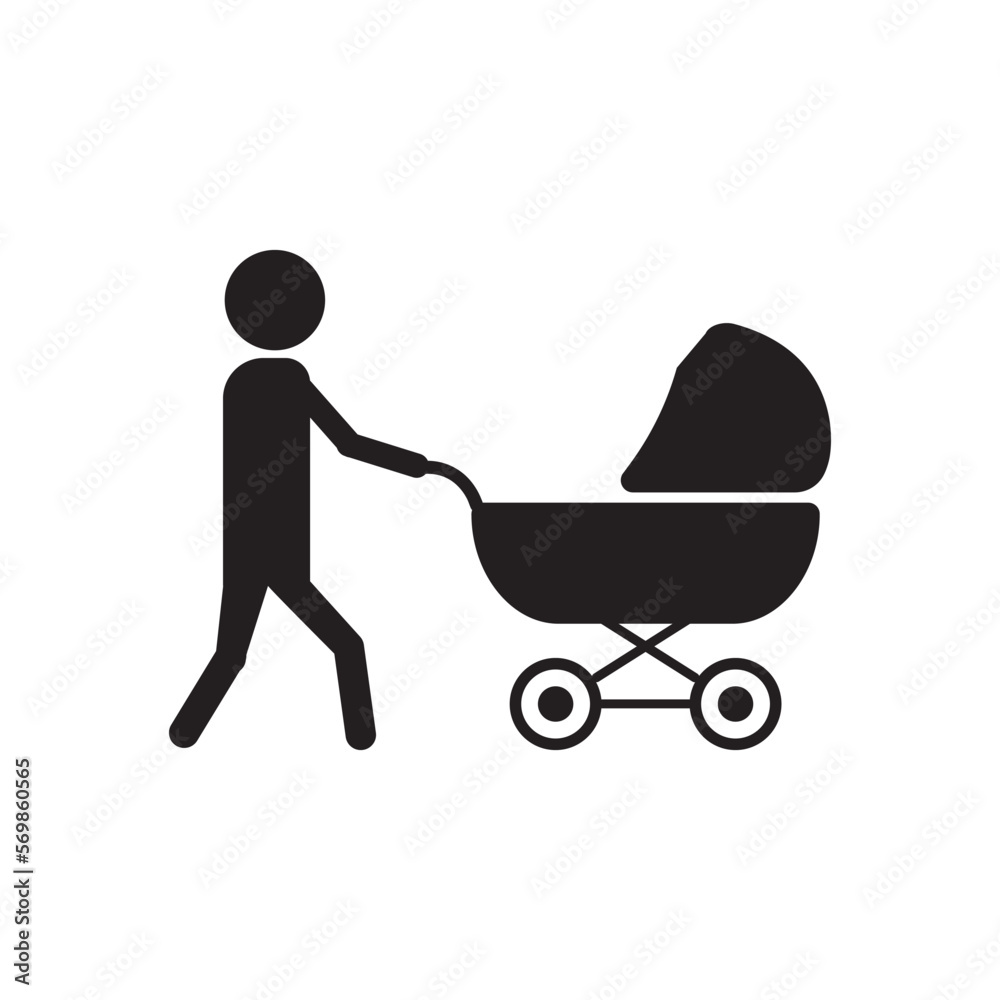 Vector icon set showing a man and a woman pushing a stroller around Vector icon set showing a man and a woman pushing a stroller around