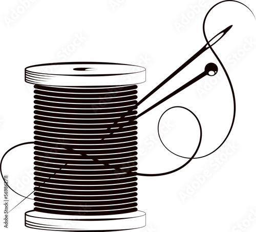 Spool of thread and needle. Design for sewing. Sewing salon and tailor sign