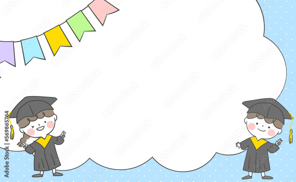 졸업식 캐릭터와 축하 프레임 디자인 Stock Vector | Adobe Stock