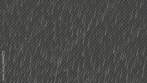 Falling raindrops effect overlay. Heavy or pouring rain texture, rainy weather background and downpour isolated vector illustration