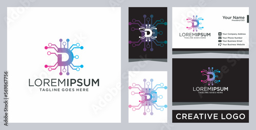 Molecule initial letter D icon design vector illustration. with a business card 