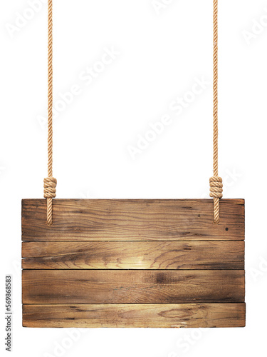 Wooden sign hanging on a rope