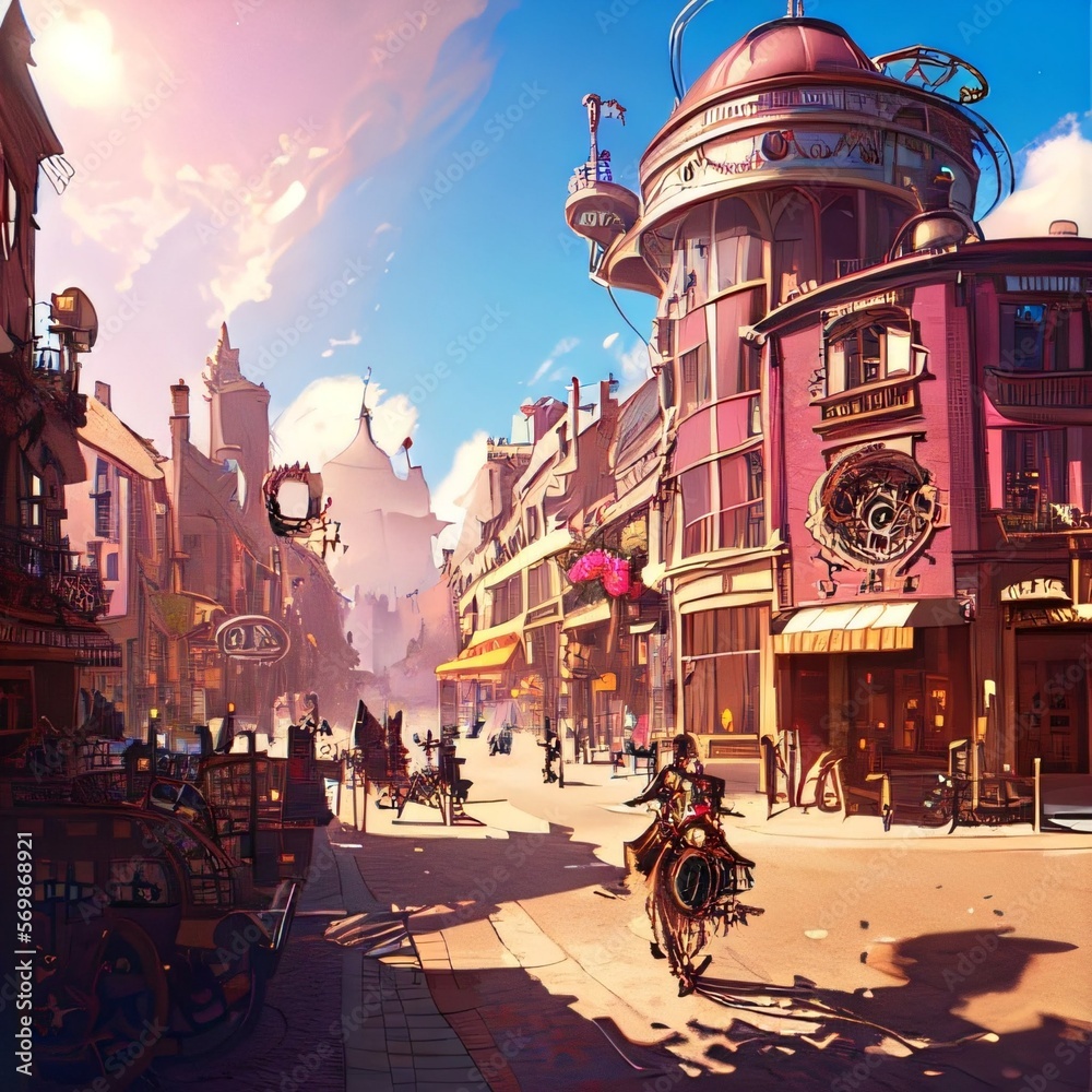 main street in a steampunk world