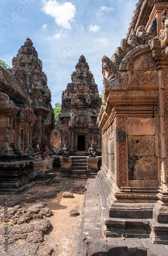 Beautiful carving at Banteay Srei temple, Angkor Wat, Siem Reap. Cambodia