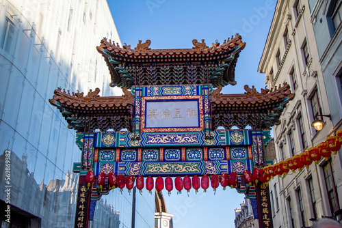 Chinatown entrance gate in traditional Chinese design in London, England, United Kingdom. 