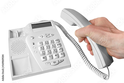 Telephone receiver in hand. Support concept. png transparent