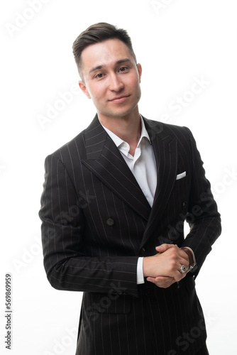 Happy handsome businessman. Isolated over white background