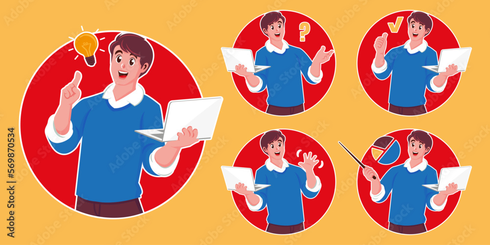 Fototapeta premium businessman carrying laptop giving idea