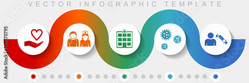 Medical infographic vector template with icon set, miscellaneous icons such as doctor, nurse, hospital, help and flu for webdesign and mobile applications
