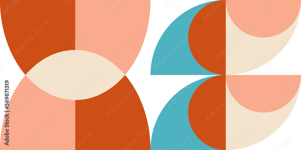 custom made wallpaper toronto digitalGeometric abstract vector seamless pattern with circles, rectangles and squares in retro Bauhaus style. Pastel colored simple shapes graphic background.