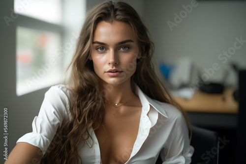 young pretty sexy secretary white shirt working in modern financial office background Business concept,generative ai.