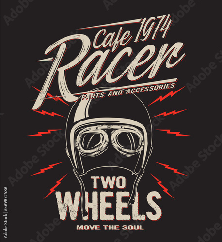 vector cafe racer skull rider illustrtaion print