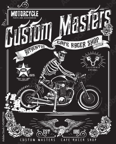 skull of biker in t-shirt style design