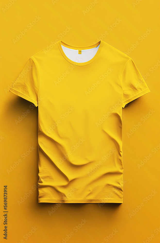 Blank mock up yellow t-shirt. Generative AI.
Blank mock up yellow t-shirt. Generative AI.
