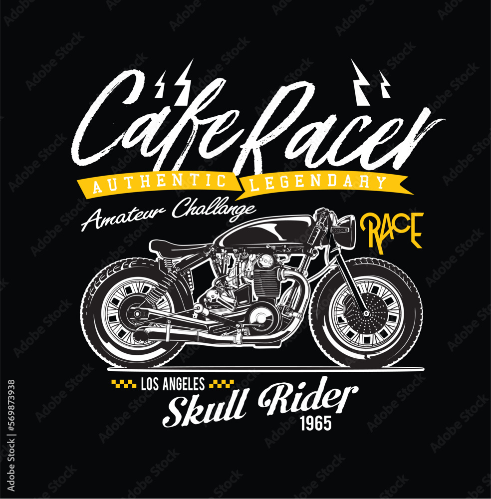 Obraz premium vector cafe racer skull rider illustrtaion print