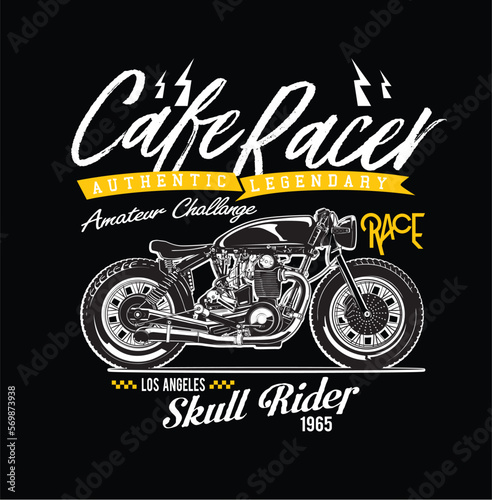vector cafe racer skull rider illustrtaion print