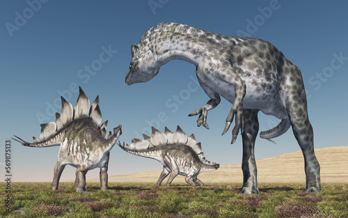 Fototapeta Naklejka Na Ścianę i Meble -  Allosaurus attackiert den Stegosaurus