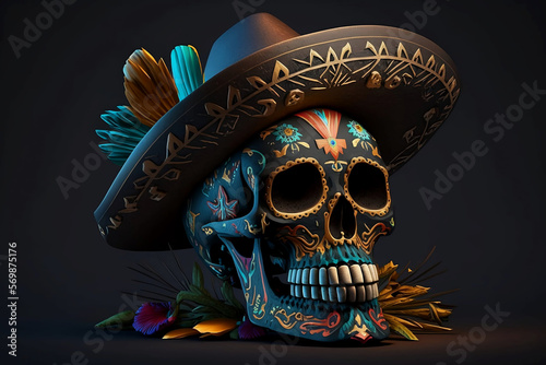 3D Sugar skull character of the Mexican festival known Day of the Dead. Hispanic heritage mexican