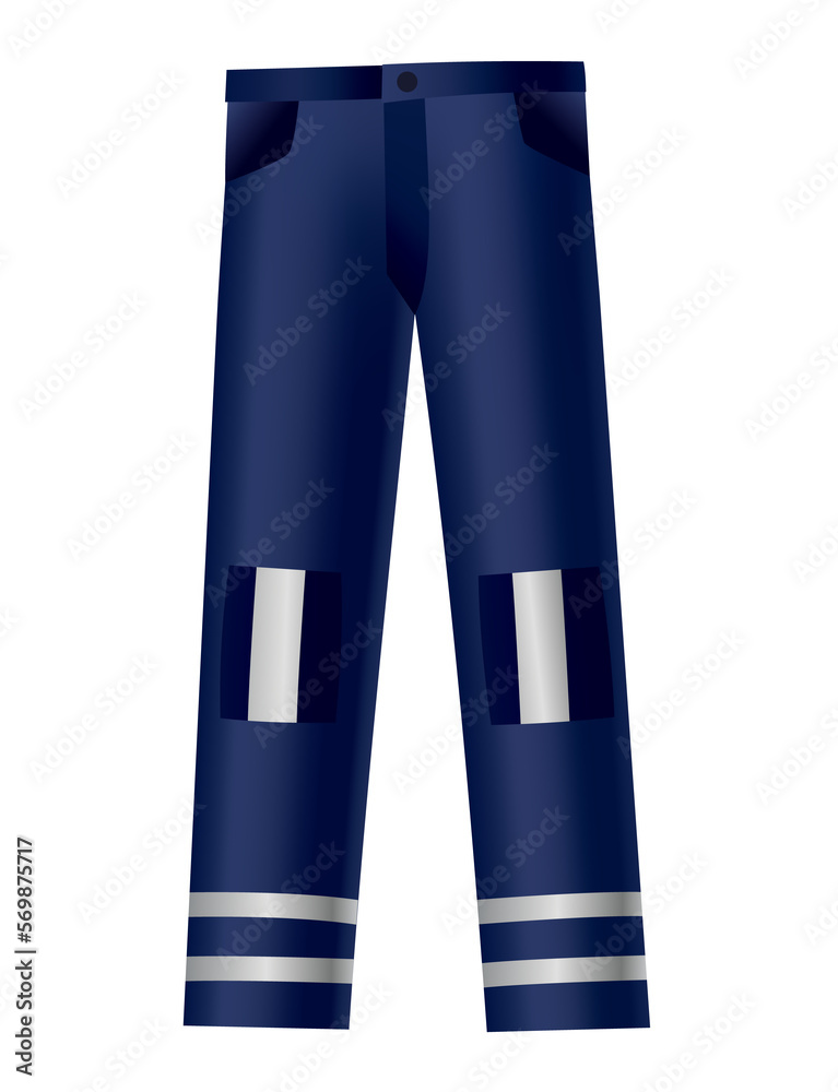 Workwear uniform element. Blue pants as uniform. Protective clothing or safety equipment. Construction workers clothing, uniform mockup Workwear uniform element. Blue pants as uniform. Protective clothing or safety equipment. Construction workers clothing, uniform mockup