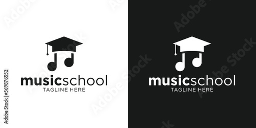 logo design note music and student graduation icon vector illustration
