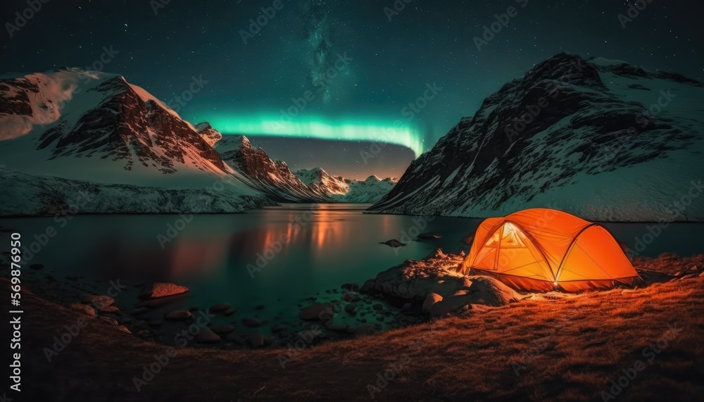 camping in the mountains and fjords made with generated ai