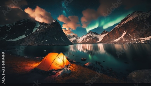 camping in the fjords of norway made with generated ai photo
