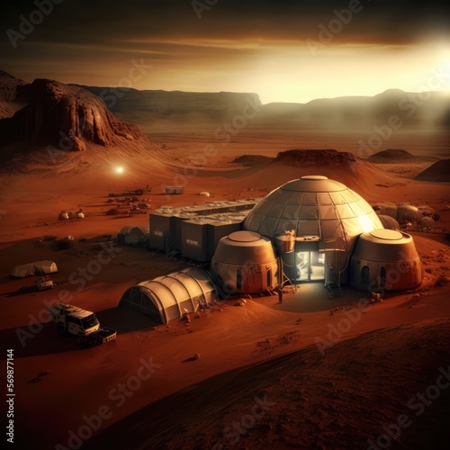 sunset at a base on mars made with generated ai