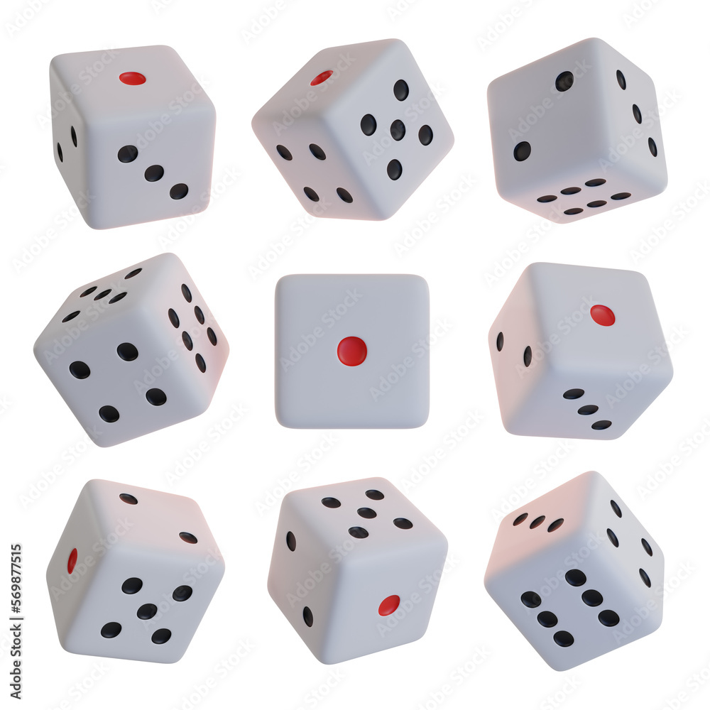 set of white dice game png 3d illustration set of white dice game png 3d illustration
