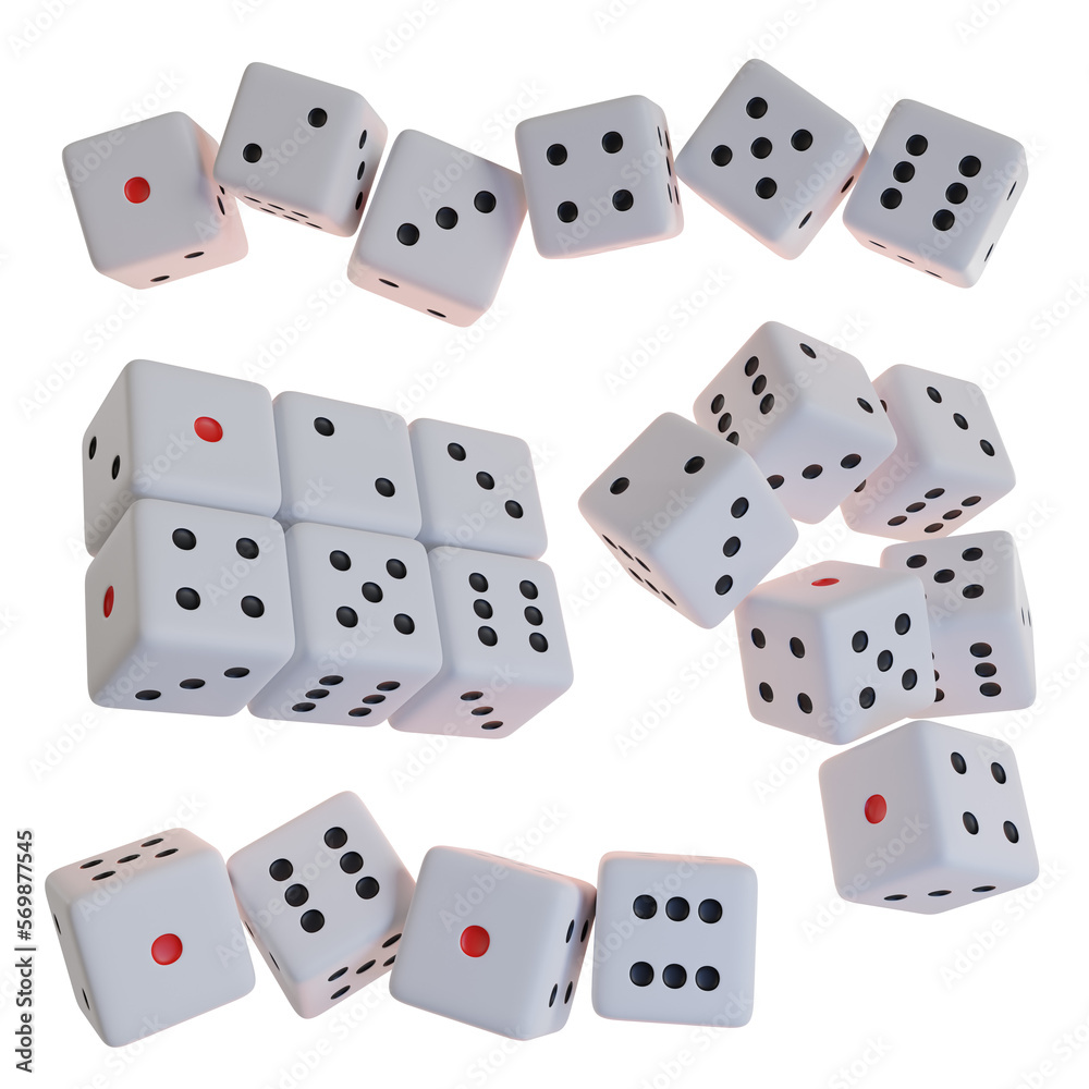 set of white dice game png 3d illustration set of white dice game png 3d illustration
