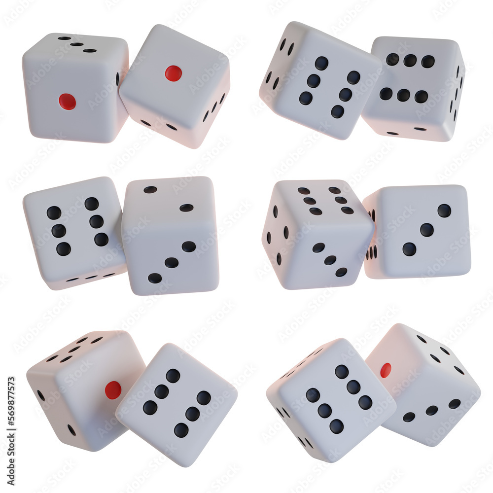 set of white dice game png 3d illustration set of white dice game png 3d illustration