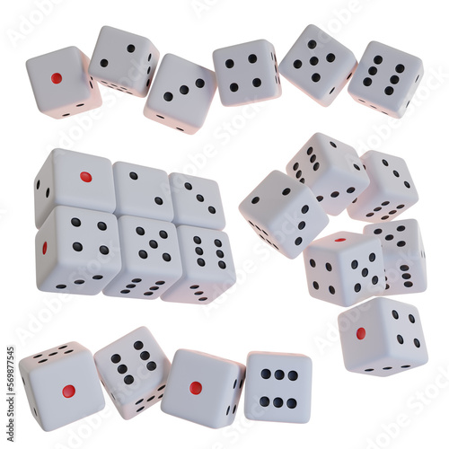 set of white dice game png 3d illustration