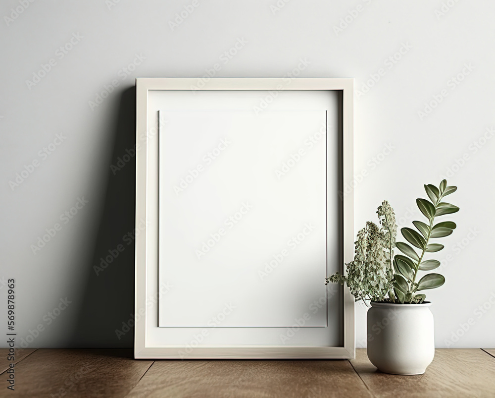 Blank wooden frame mockup. Generative AI. Blank wooden frame mockup. Generative AI.