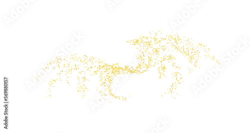 Composition from curls, swirl plume golden abstract grainy texture. Gold dust. Sand particles grain. Pieces abstract. plume. Jewelry, carefully placed by hand. Jewel confetti. Vector. photo