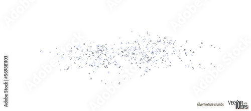Background plume silver crumbs. Silverish dust, isolated. Sand particles. Confetti, carefully placed by hand. Vector. photo