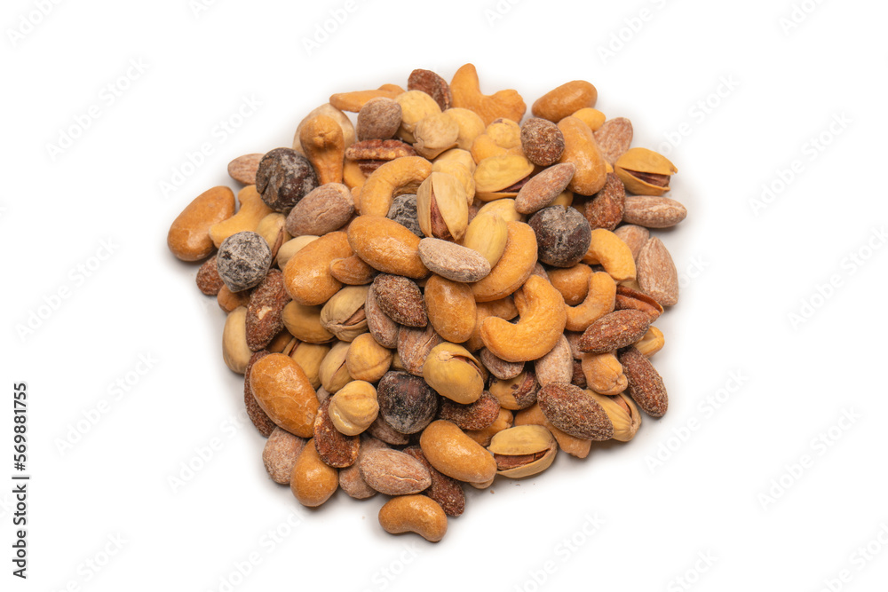 A group of almonds, pistachios, walnuts, macadamia, cashews. A group of almonds, pistachios, walnuts, macadamia, cashews.