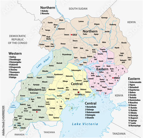 vector administrative and political map of the Republic of Uganda