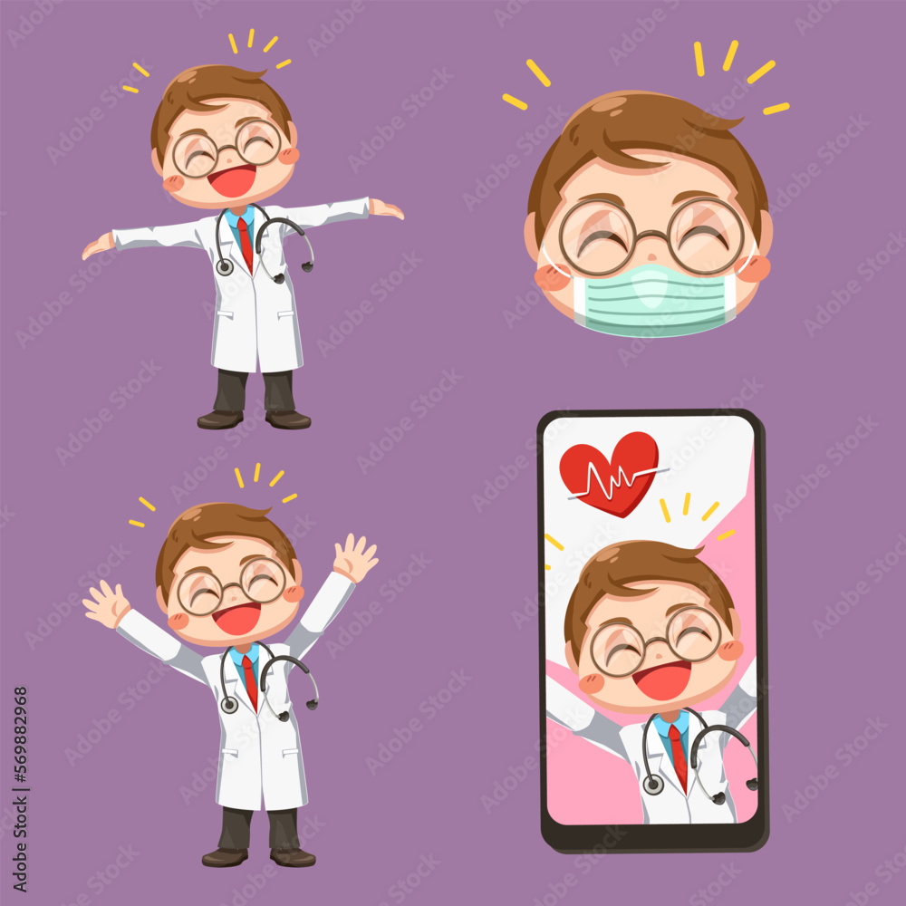 Set of doctor with stethoscope in cartoon character Set of doctor with stethoscope in cartoon character