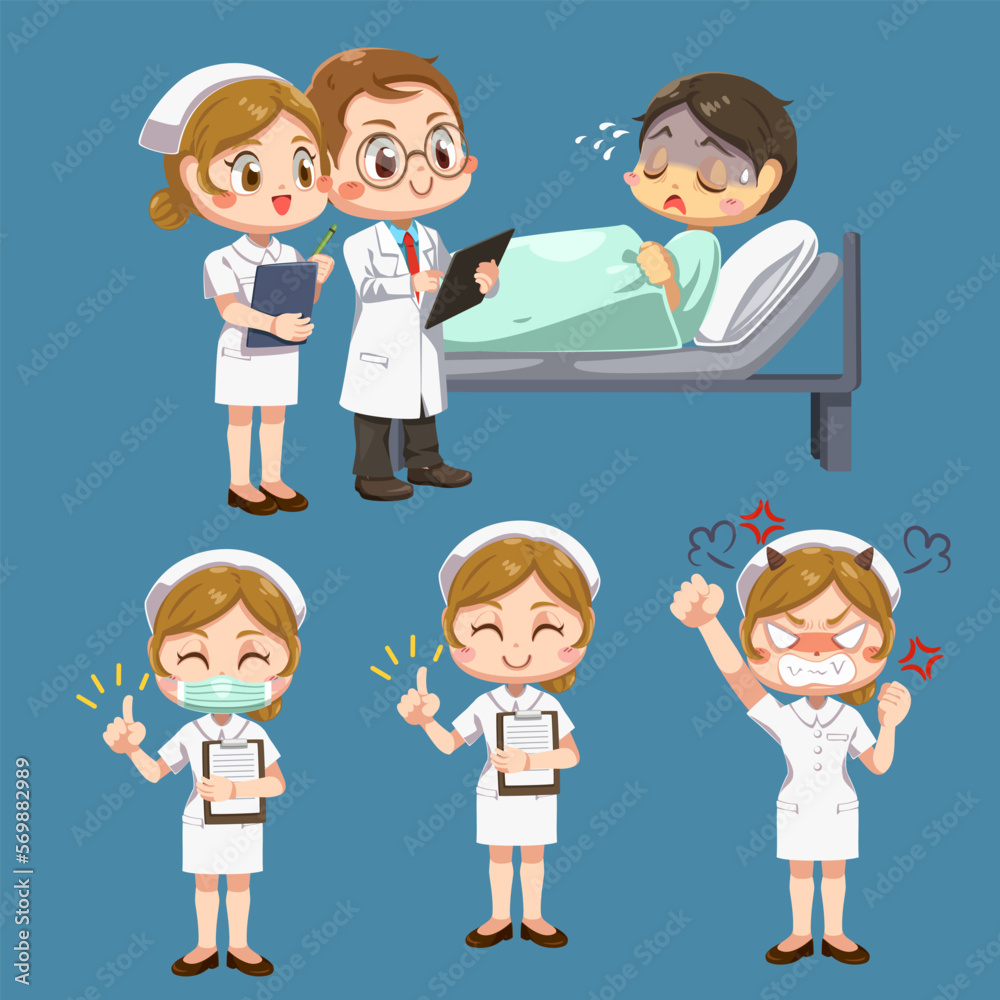 Set of Doctor with nurse uniform in cartoon character