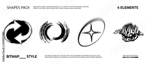 Universal Trendy Geometric Shapes Set With Vector Bitmap Dithering Texture.