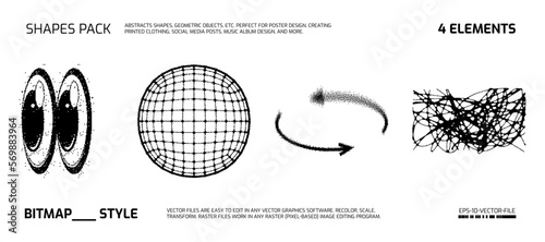 Universal Trendy Geometric Shapes Set With Vector Bitmap Dithering Texture.