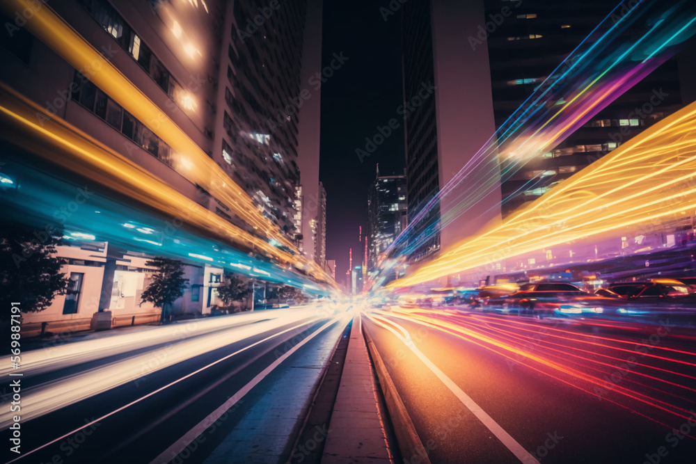 Abstract Motion Blur City, traffic in central district of city at night. Light trails with motion blur effect, long time exposure Abstract Motion Blur City, traffic in central district of city at night. Light trails with motion blur effect, long time exposure